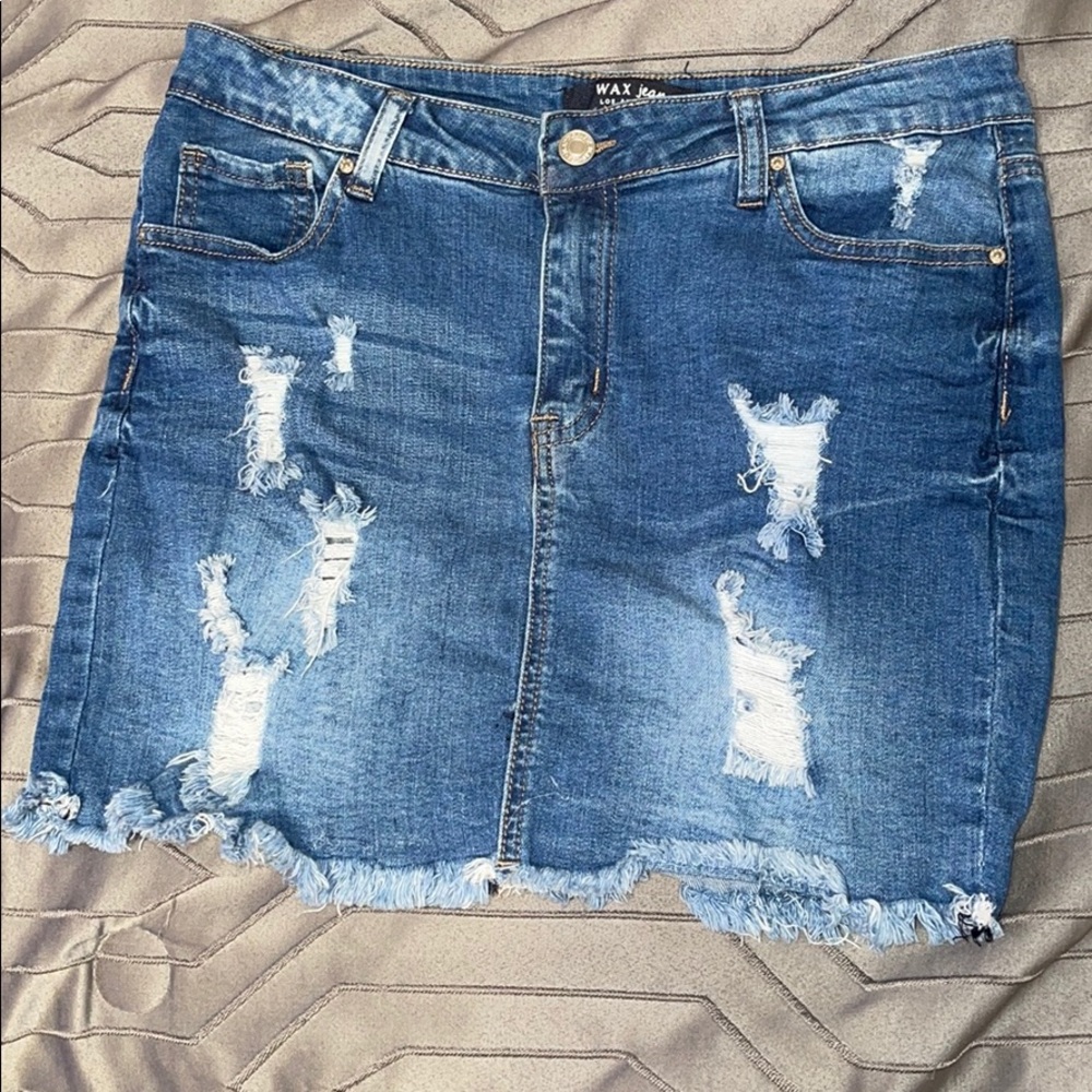 Ripped Blue Jean Skirt